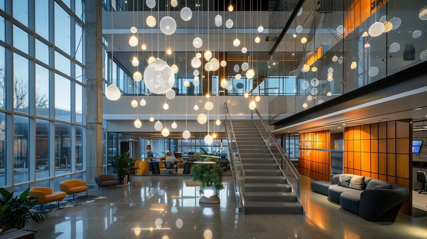 Embrace Bubble Light Trends for Cheerful Decor 5 a sleek, modern office environment showcases an elegantly designed bubble wall light integrated into a contemporary atrium, with glowing led modules cascading fluidly down a stylized glass panel, reflecting the meticulous engineering and aesthetic planning involved in its installation.