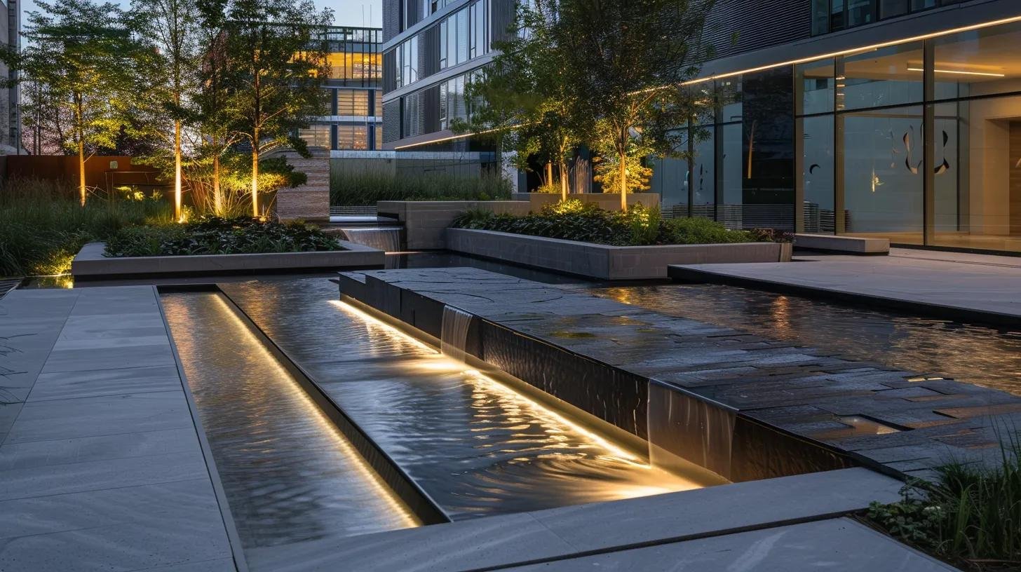 Transform Your Home With Innovative Water System Solutions 4 a modern, sophisticated urban environment showcases a sleek residential building equipped with advanced greywater recycling systems, featuring smart monitoring displays and aesthetic water features that highlight sustainable water management practices.