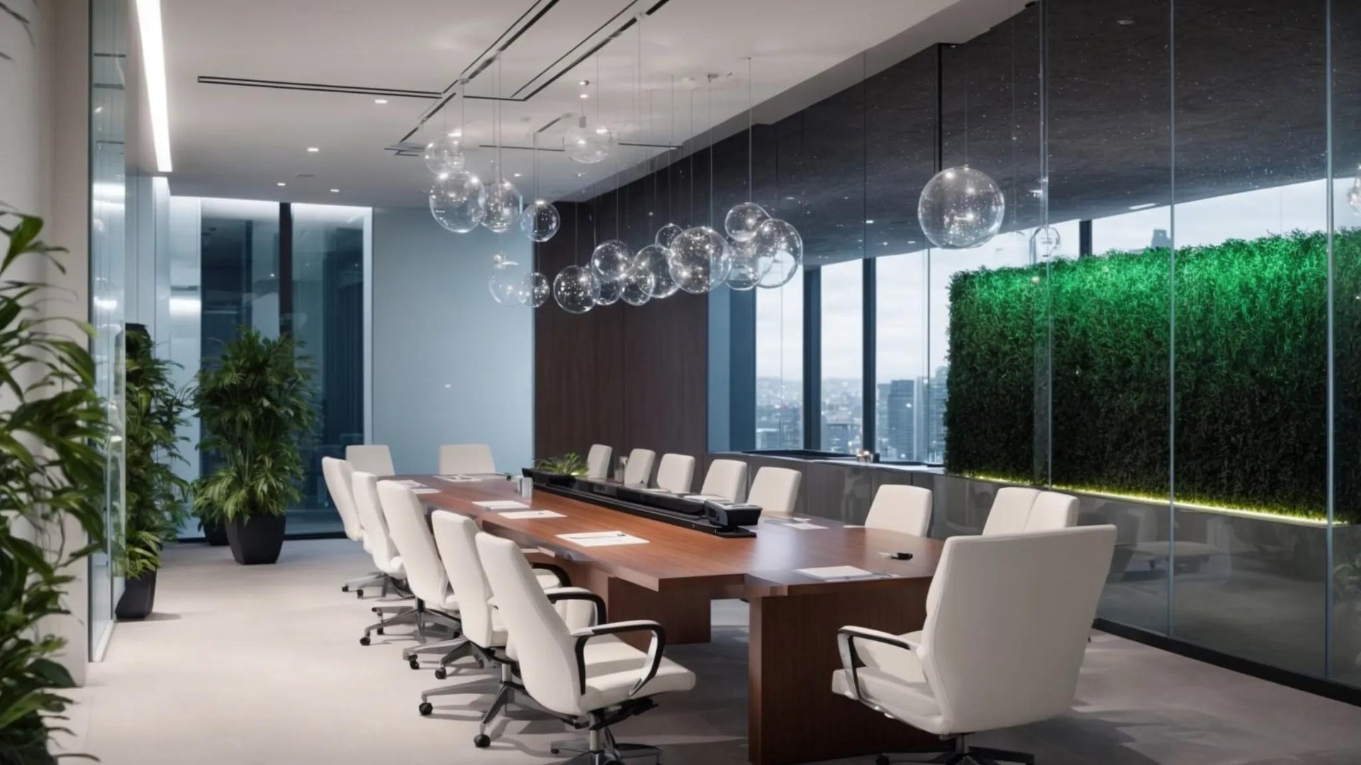 Indoor Bubble Wall Fountain Maintenance Tips for Longevity 4 a sleek, modern corporate boardroom features a stunning indoor bubble wall fountain, seamlessly integrated into the design, with reflective surfaces and controlled led lighting that exude luxury and tranquility, enhancing the overall aesthetic of the space.