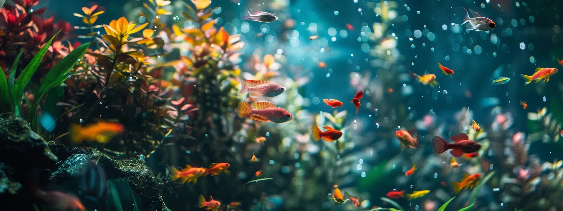 Colorful fish swimming among vibrant aquatic plants in a well-designed aquarium, illustrating the beauty and tranquility of water features for home decor.