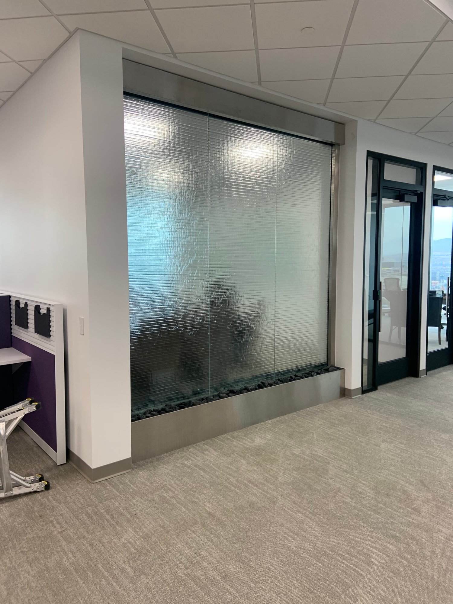 Textured Glass Water Wall with Stainless Steel Frame for Medical Office in Salt Lake City, Utah 2
