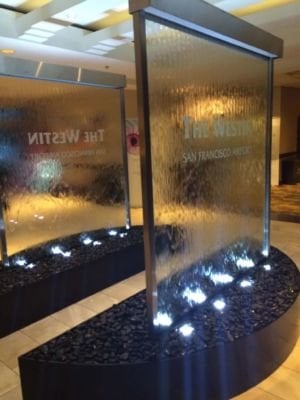 Stainless Steel Water Features 16 Glass and Stainless Water Wall with Half Circle Curved Basin at Westin San Franciso Airport 3