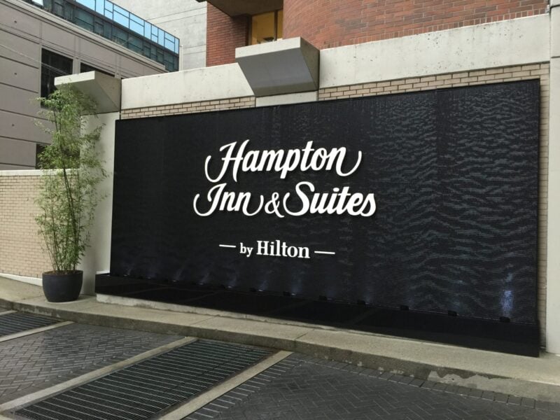 Black Scored Acrylic Water Wall Aquafall with Logo for Hampton Inn Vancouver Canada Black Scored Acrylic Water Wall Aquafall with Logo for Hampton Inn Vancouver Canada