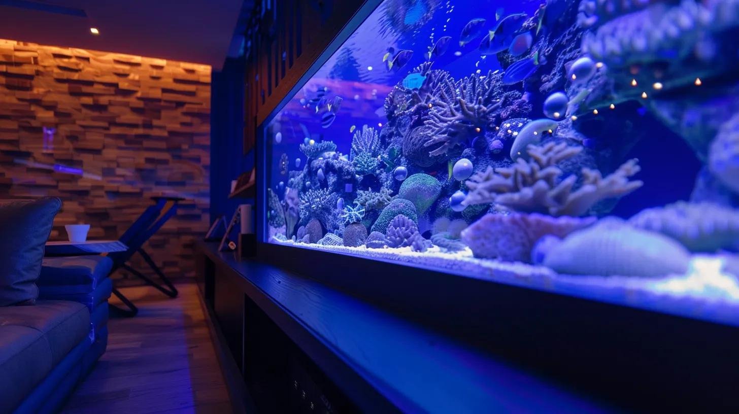 The Allure of a Bubble Wall Fish Tank in Interior Design 2 a sleek, modern aquarium installation features a vibrant bubble wall, complete with precision-engineered glass and strategically placed air stone arrays, illuminated by dynamic, artistic lighting that enhances both the technical components and the aesthetic harmony of the design.
