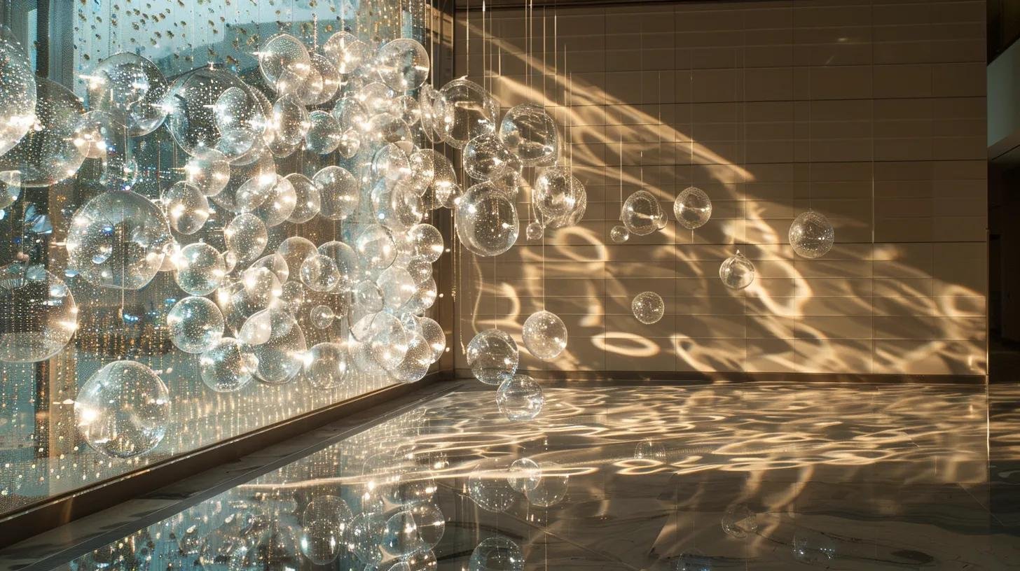 Bubble Wall Art: Express Your Style in Any Room 1 a sleek, contemporary interior showcases an eye-catching bubble wall art installation, featuring illuminated glass bubbles that refract light and create mesmerizing patterns against a backdrop of minimalist decor, highlighting the dynamic interplay of textures and modern design elements.