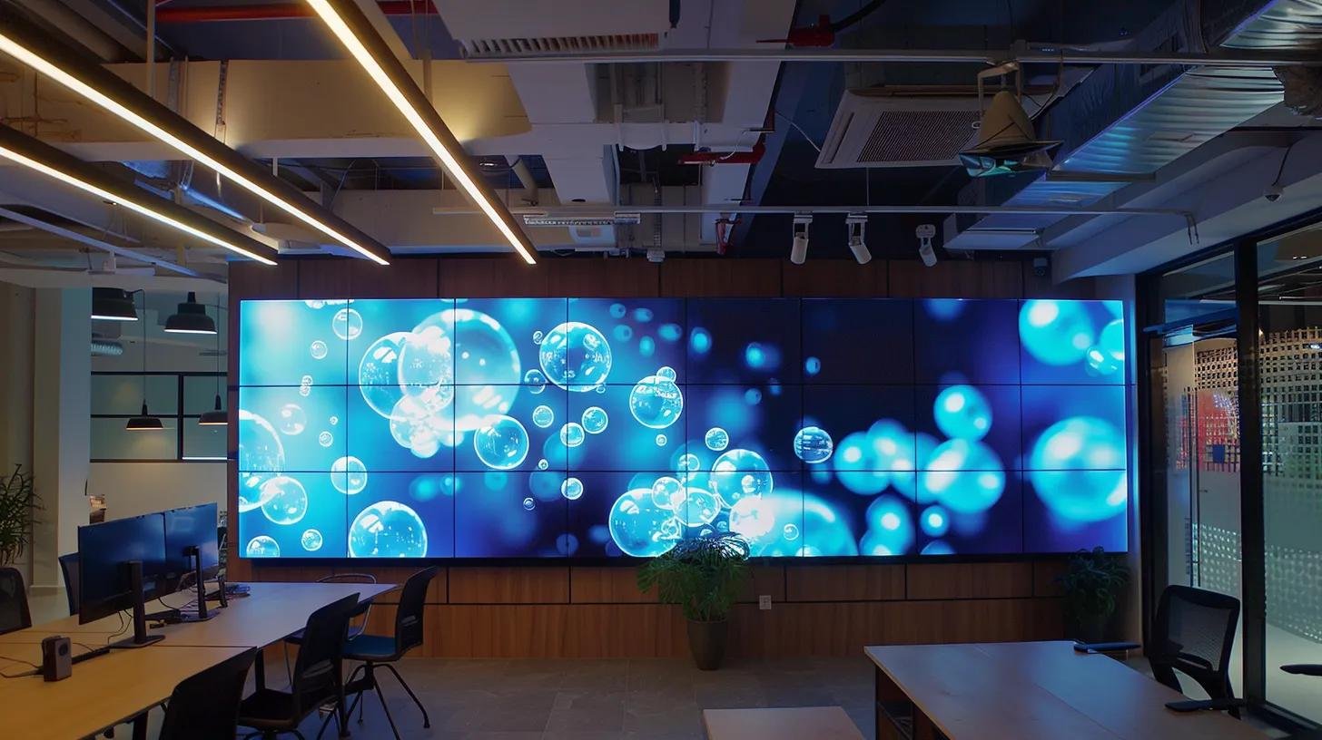Bubble Wall Art: Express Your Style in Any Room 4 a modern office space features an impressive bubble wall art installation, seamlessly integrated with sleek modular panels, soft led lighting, and hidden air pumps, creating a dynamic focal point that enhances the innovative atmosphere.