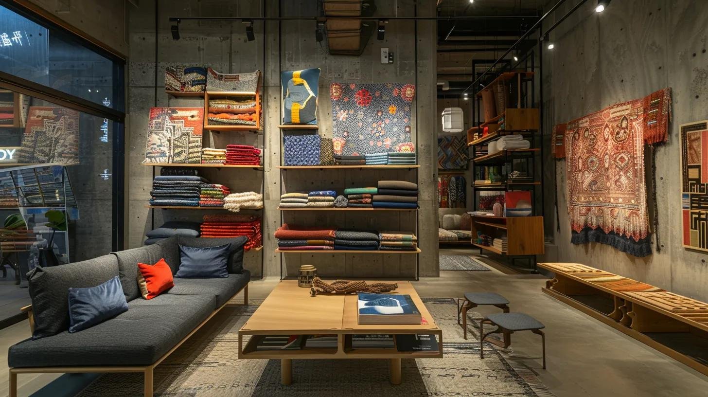 Optimize Your Space With Wall to Wall Storage Solutions 5 an elegantly designed small living space showcases a dynamic wall arrangement featuring staggered shelving, hanging textile racks, and eye-catching wall art, all harmoniously organized to maximize both functionality and aesthetic appeal.