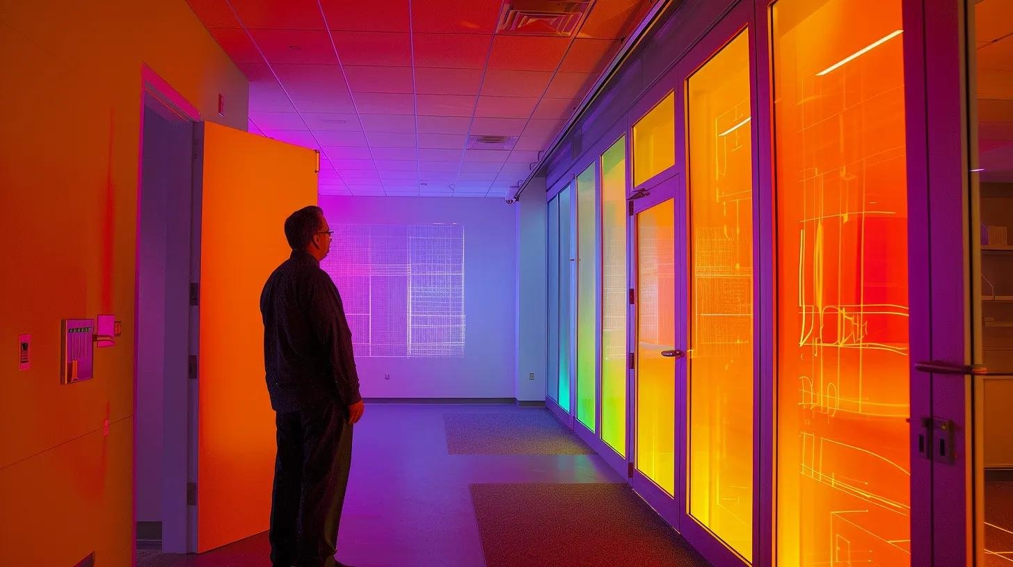 Identifying the Reasons Behind a Bubble on Wall 6 a sleek, modern office environment showcases a facility management professional analyzing walls with advanced infrared thermography equipment, highlighting the proactive approach to resolving bubble formation issues in commercial interiors.