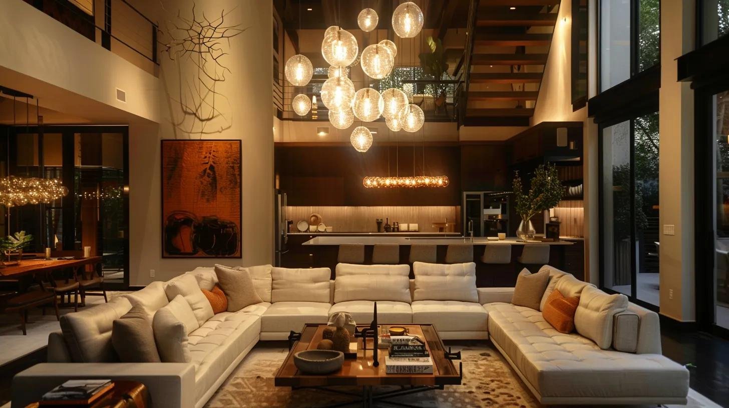 Enhance Ambiance With Bubble Glass Wall Sconces 2 a sophisticated living room illuminated by artisanal fusion sconces, showcasing handcrafted bubble glass combined with sleek nickel and bronze metalwork, exuding a unique blend of timeless elegance and contemporary design.