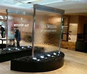 Making the Most of Your Indoor Water Feature ? Learn How to Design Your Space Around It 1 Glass and Stainless Water Wall with Half Circle Curved Basin at Westin San Franciso Airport 4