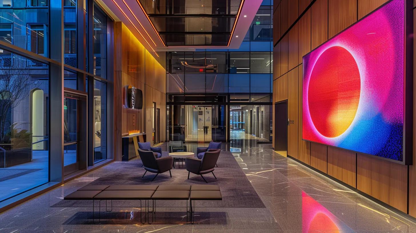 Bubble Wall Partition Applications for Home and Office 1 a sleek, contemporary office lobby showcases a stunning bubble wall partition, bathed in vibrant led colors, while reflecting the meticulous design and installation process that combines stainless steel and glass elements for a striking visual and acoustic experience.