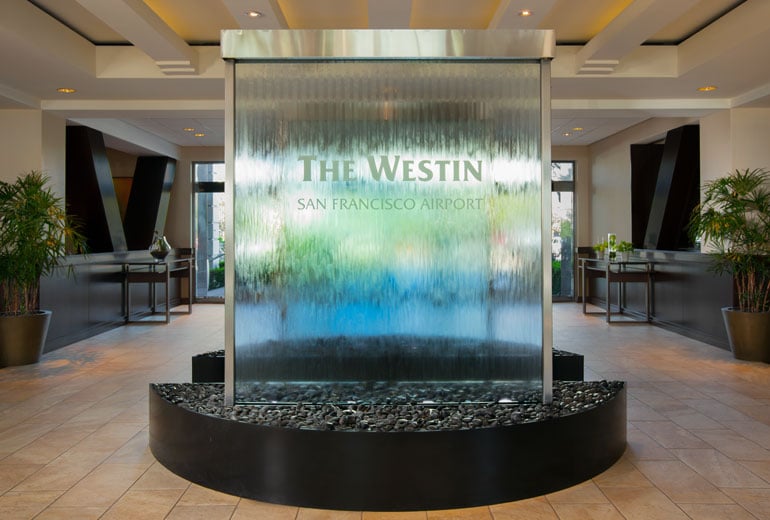 Glass Water Features 40 Glass Water Wall at Westin San Francisco Airport California SFO