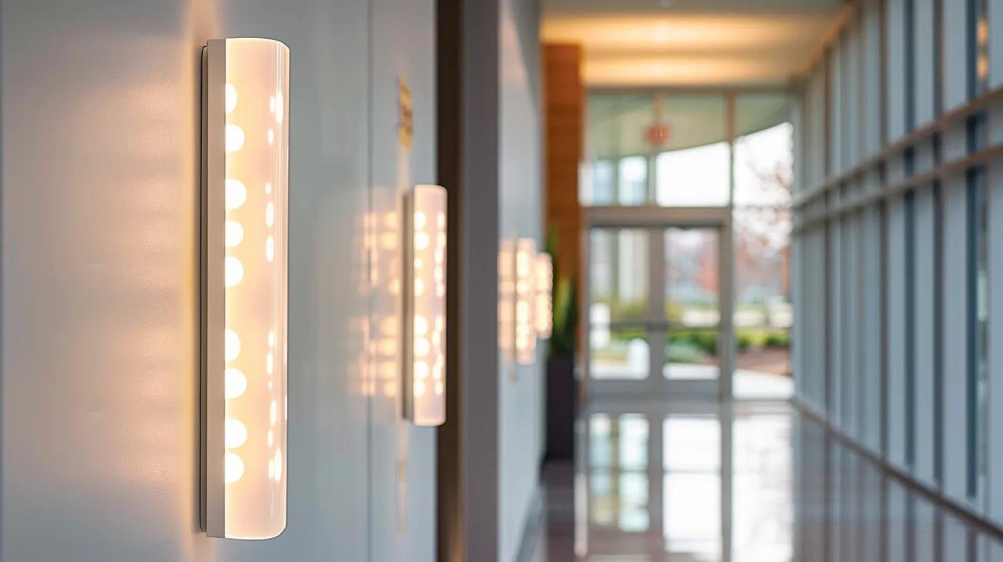 Enhance Ambiance With Bubble Glass Wall Sconces 3 a modern office space is illuminated by sleek ambient booster sconces featuring innovative bubble glass patterns, casting a warm, even glow that enhances the sleek design while reflecting energy-efficient led technology.