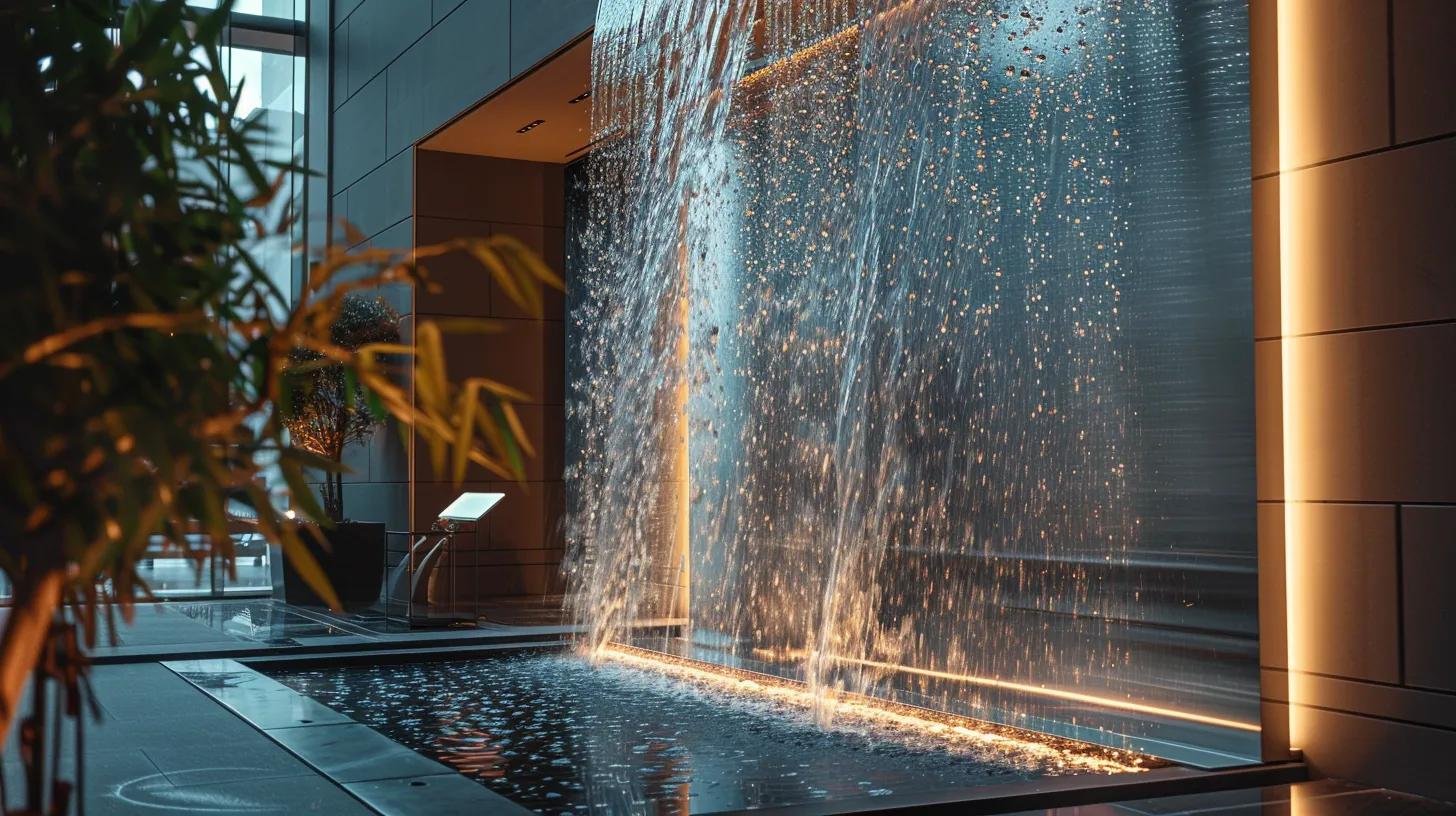 Indoor Bubble Wall Fountain Maintenance Tips for Longevity 1 a sleek indoor bubble wall fountain, featuring transparent glass panels and polished stainless steel accents, illuminated by ambient led lighting, creates a dynamic focal point that enhances modern interior spaces with its captivating water motion and reflective qualities.