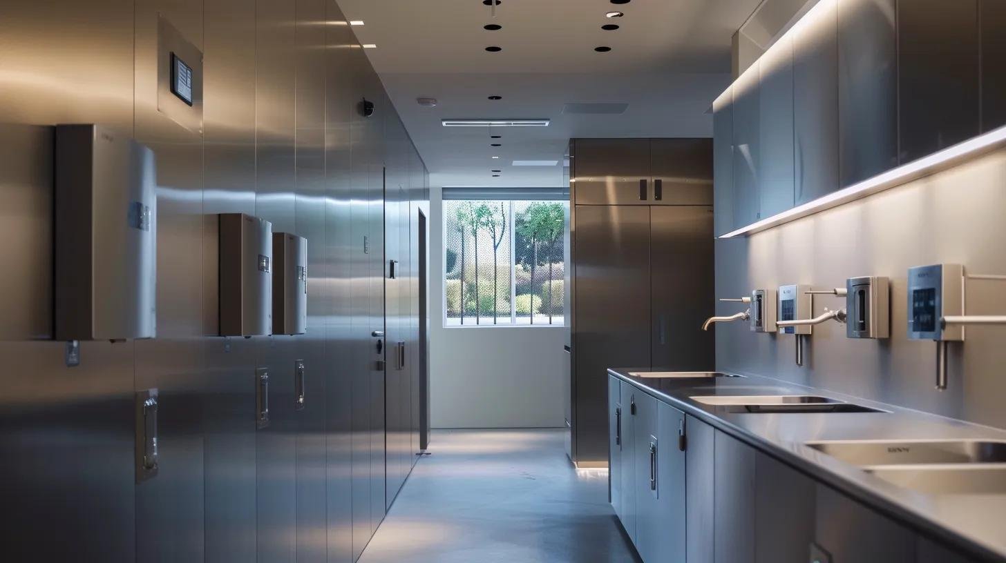 Transform Your Home With Innovative Water System Solutions 6 a sleek, modern utility room showcases advanced water filtration systems and smart control interfaces, highlighting the efficiency and sophistication of upgraded residential water infrastructure with polished stainless steel components and a minimalist aesthetic.