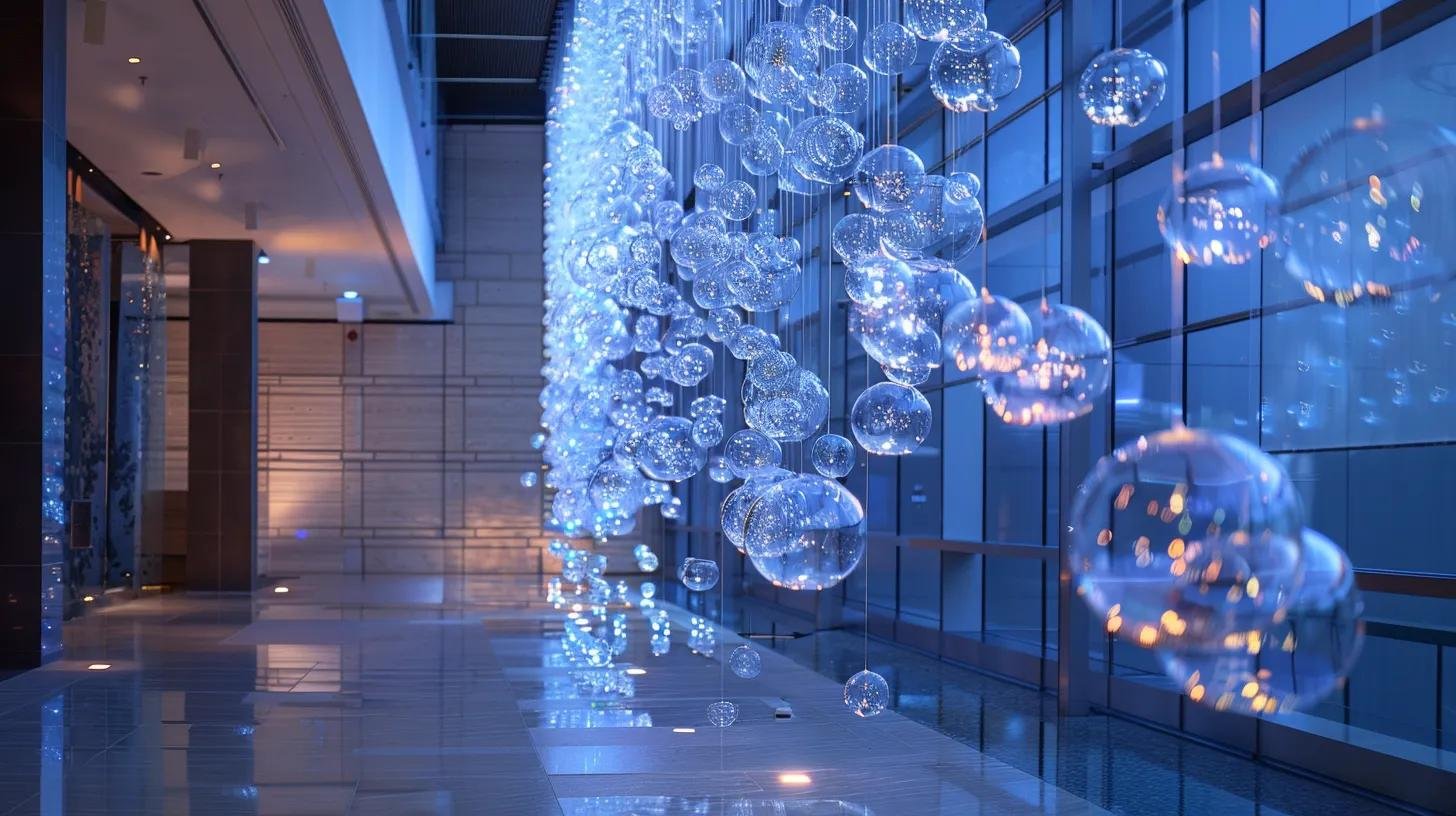 Bubble Wall Art: Express Your Style in Any Room 2 a striking installation of illuminated glass bubble wall art stands against a sleek, modern interior, showcasing the dynamic interplay of light and color as it refracts through tempered glass, creating an enchanting focal point that enhances the ambiance of the space.