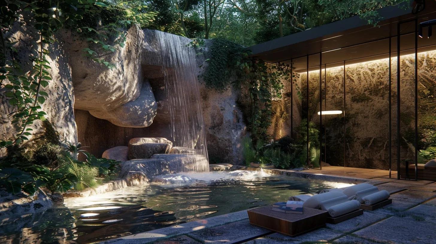 Discover the Advantages of a Rock Garden in Your Yard 2 a serene outdoor space features a soothing rock waterfall cascading over smooth natural stone arrangements, creating a tranquil atmosphere enhanced by the gentle sound of trickling water, perfectly designed for relaxation and mental peace.