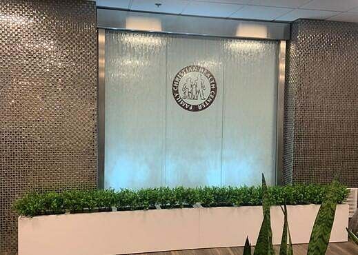 Glass Water Features 13 Glass Water Wall with Stainless Frame at Family Christian Health Centers Indiana