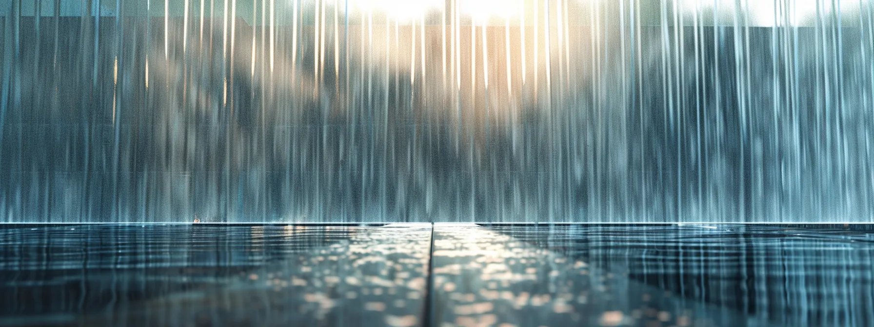 Indoor water curtain wall with cascading water and reflective surface, enhancing tranquility and elegance in modern interiors.