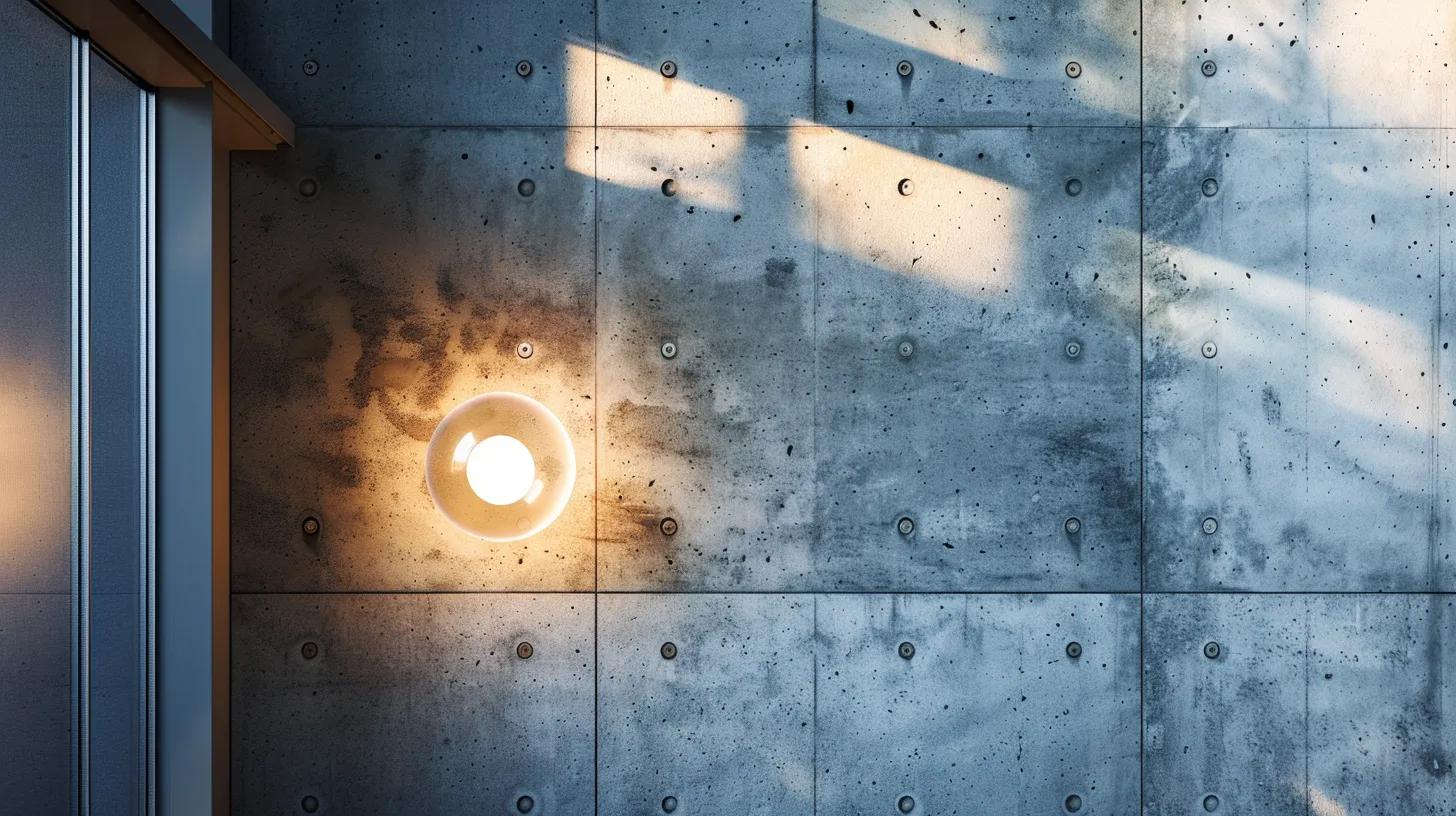 Modern concrete wall with ambient lighting, showcasing a stylish bubble wall aquarium feature, enhancing interior design and ambiance.