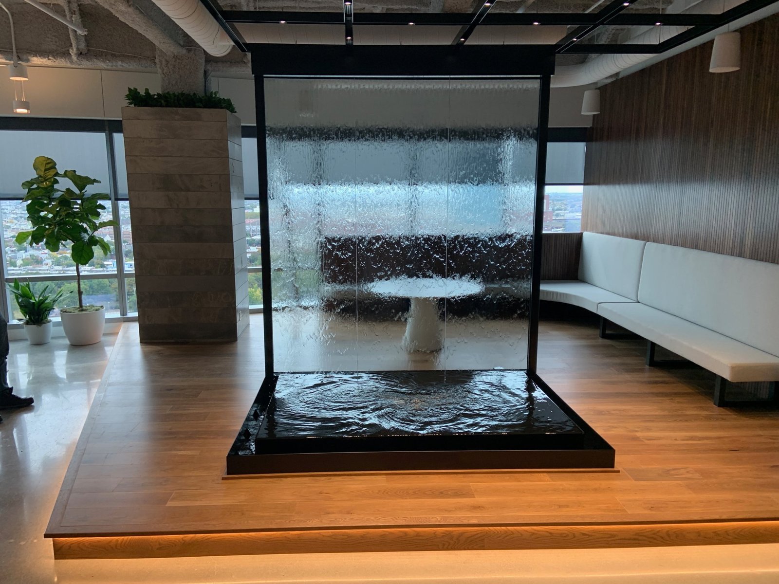 Galleries 71 Water Wall; Glass With Reflection Pool, Black Powder Coated Frame, Philadelphia, PA
