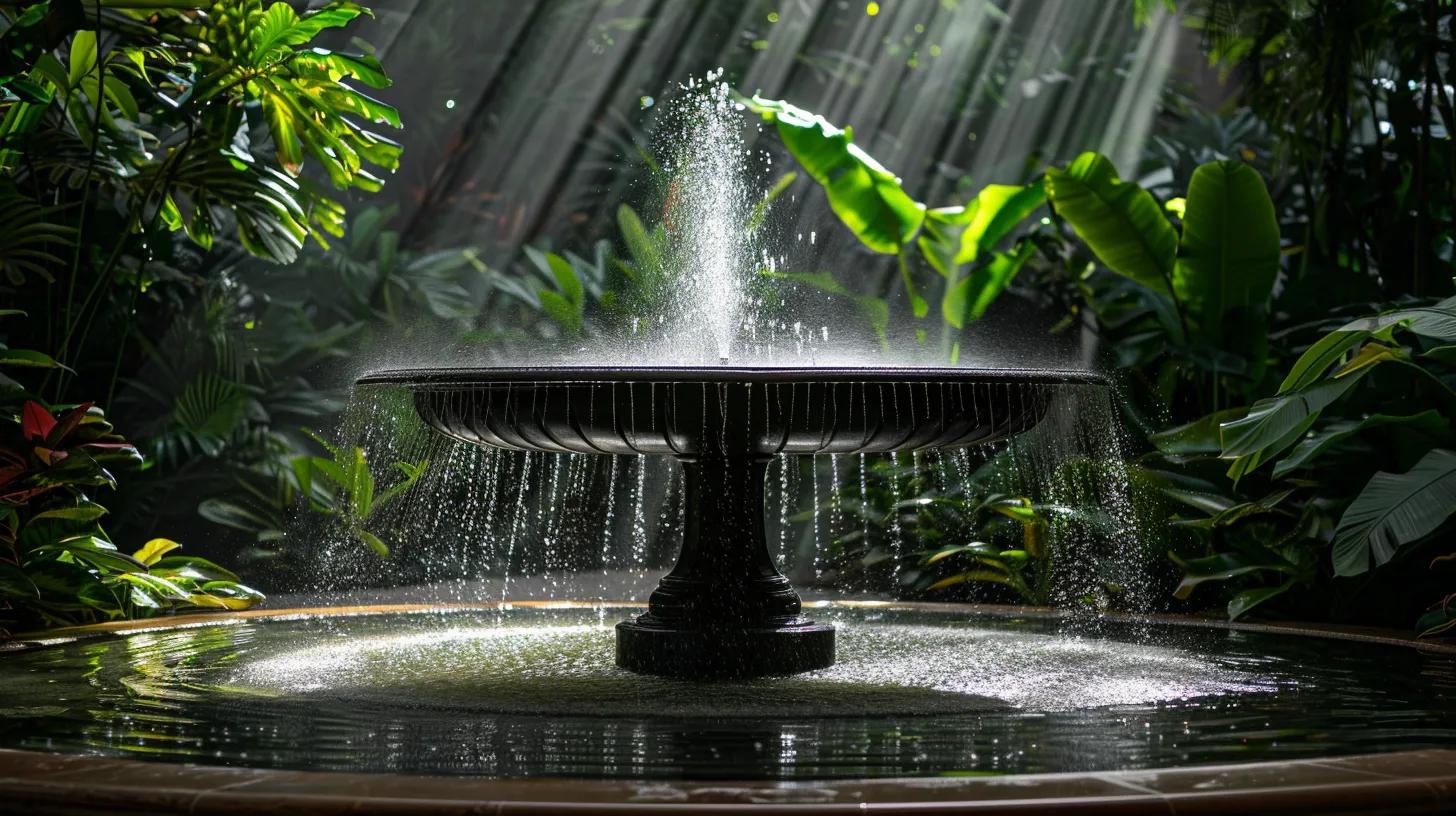 Indoor waterfall fountain surrounded by lush greenery, creating a tranquil ambiance, enhancing well-being and serenity in interior spaces.