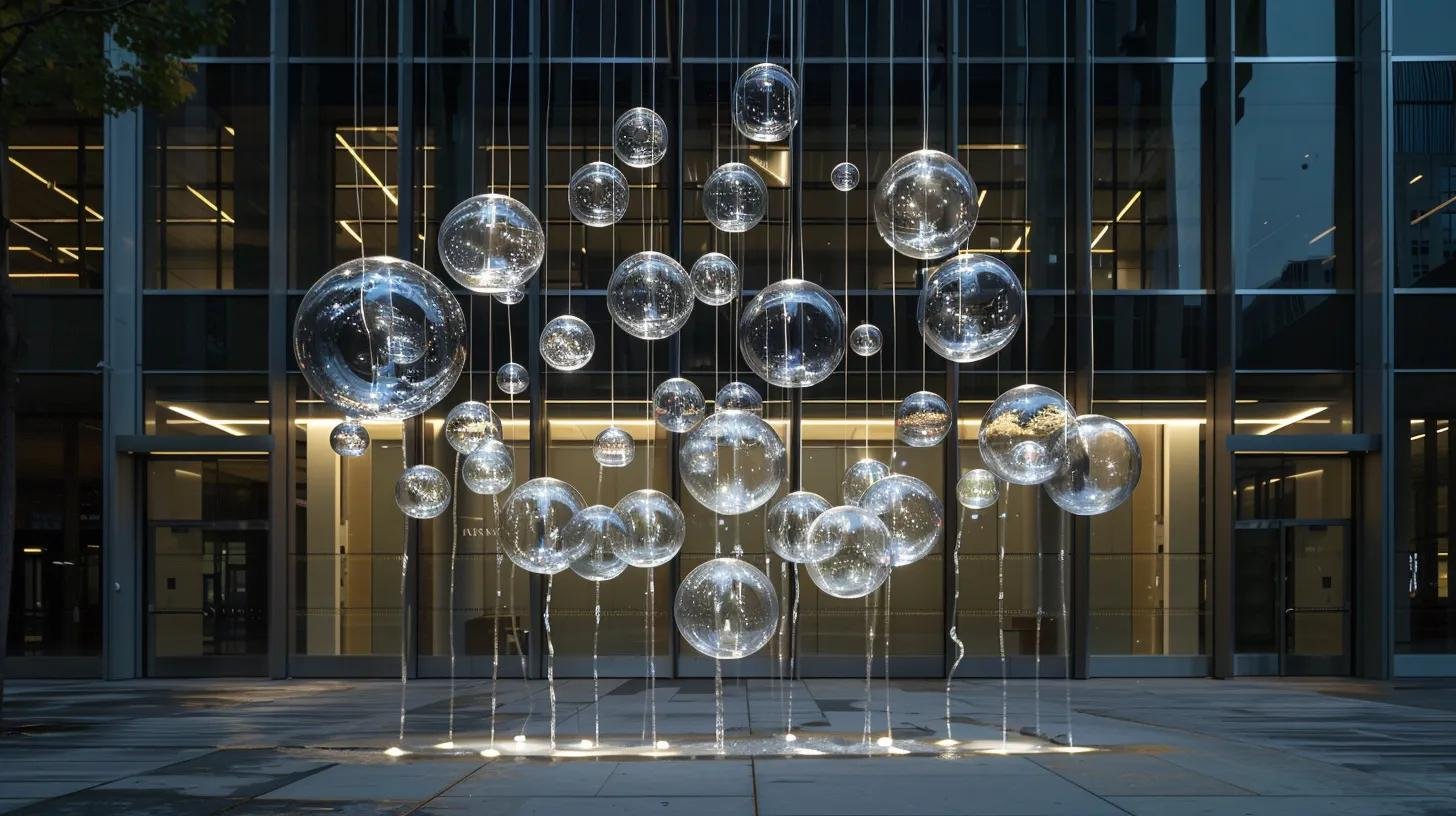 Bubble Wall Art: Express Your Style in Any Room 6 a striking, modern office space features an elegant bubble wall art installation crafted from high-grade tempered glass and stainless steel, illuminated by customizable led lighting that enhances the sophisticated ambiance, showcasing the fusion of art and engineering excellence.