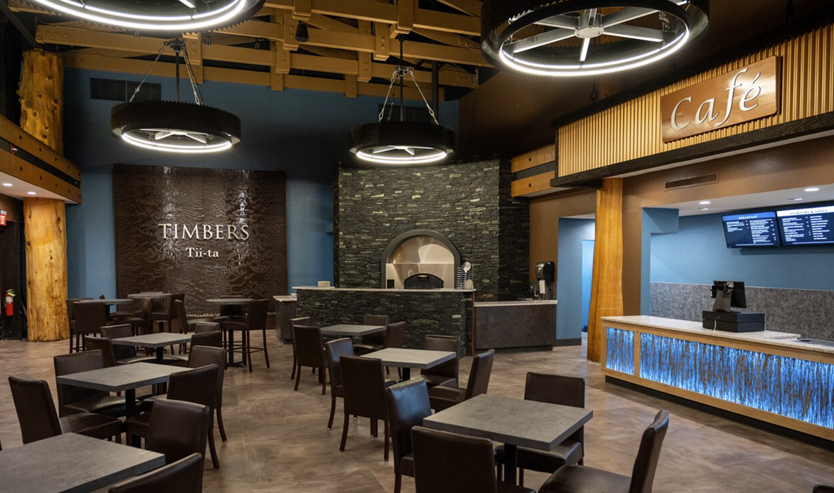 Acrylic Water Features 18 Brown Copper Painted Scored Acrylic Aquafall Water Wall with Logo for Timbers Cafe at The Mill Casino in North Bend Oregon 2