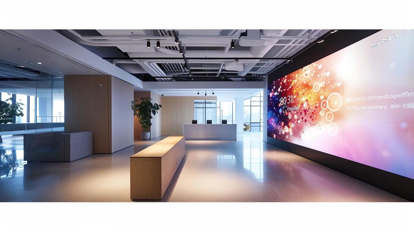 Embrace Bubble Light Trends for Cheerful Decor 9 a sleek modern office featuring a large digital screen displaying a vibrant chart comparing bubble light system benefits against traditional lighting, highlighting energy efficiency and design integration in a visually engaging format.
