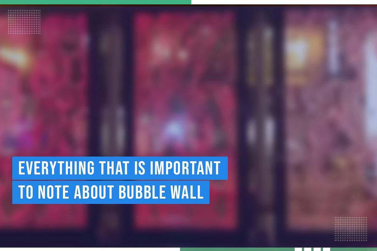 Blurred bubble wall with vibrant colors and overlay text "Everything That Is Important To Note About Bubble Wall," highlighting decorative water feature for indoor spaces.