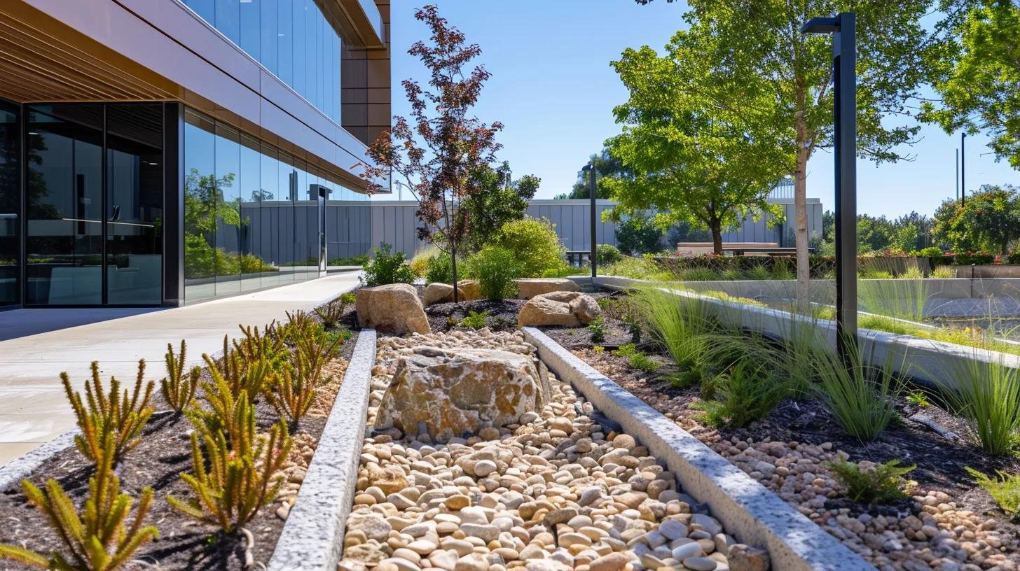 Discover the Advantages of a Rock Garden in Your Yard 3 a sleek urban terrace showcases a modern rock garden design featuring locally sourced stones and drought-tolerant native plants, highlighting innovative eco-friendly landscaping practices.