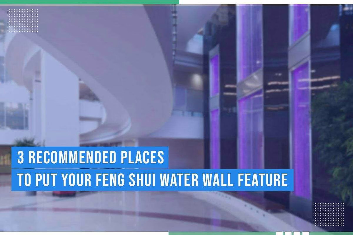 Feng Shui water wall feature in modern office setting, showcasing illuminated water panels and sleek architectural design, emphasizing tranquility and aesthetic appeal.
