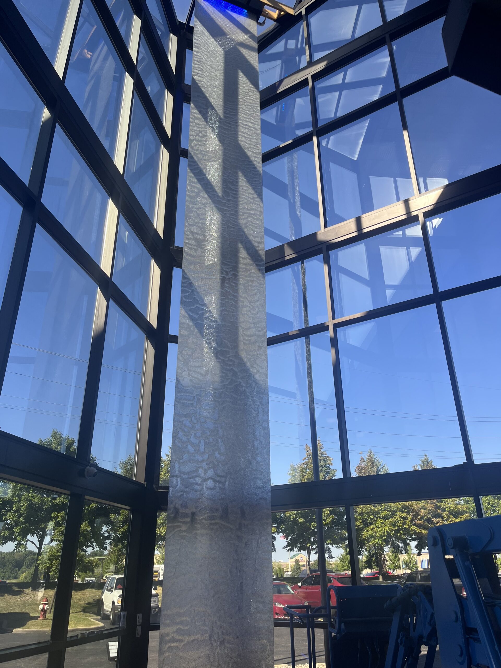 Wire Mesh Water Features 29 50 high Frameless Stainless Steel Mesh Water Wall at Corporate Lobby in Detroit Michigan scaled