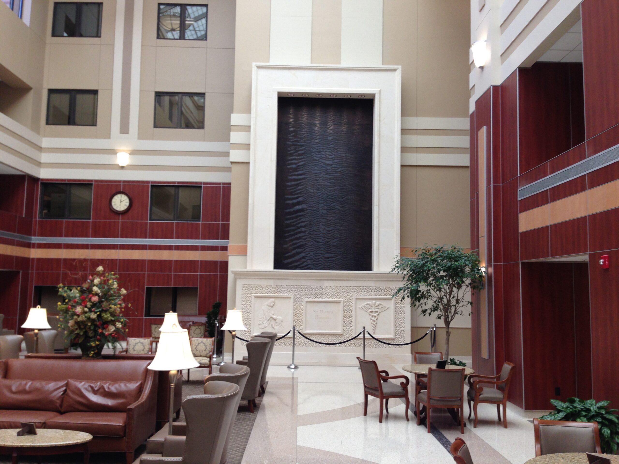 Acrylic Water Features 51 Brown Copper Speckled Aquafall Waterfall at Hospital Atrium 3 scaled