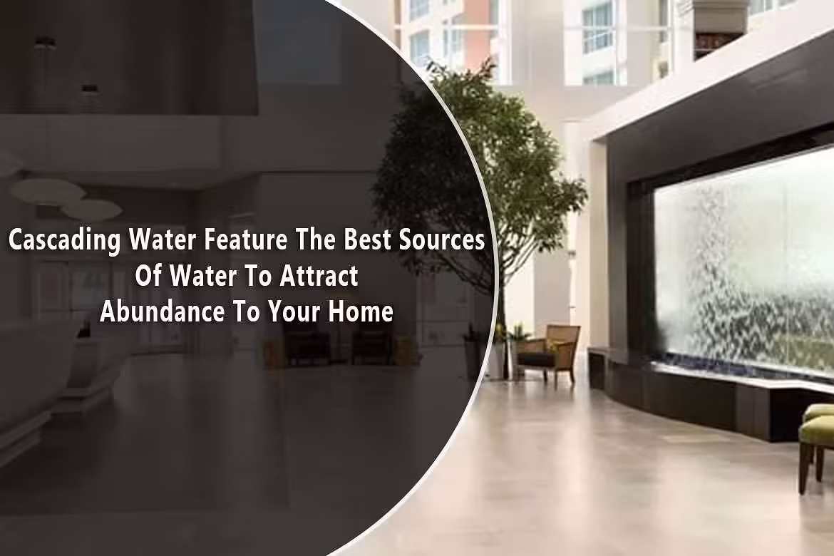 Cascading wall fountain in modern indoor setting, showcasing water feature design to attract abundance to home.