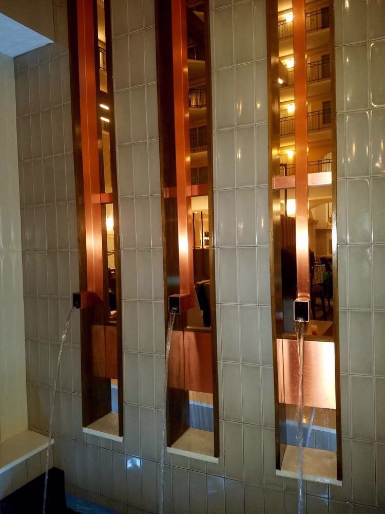 Specialty Fountains 19 Copper Souts and weirs with reflection pool at Embassy Suites Milpitas