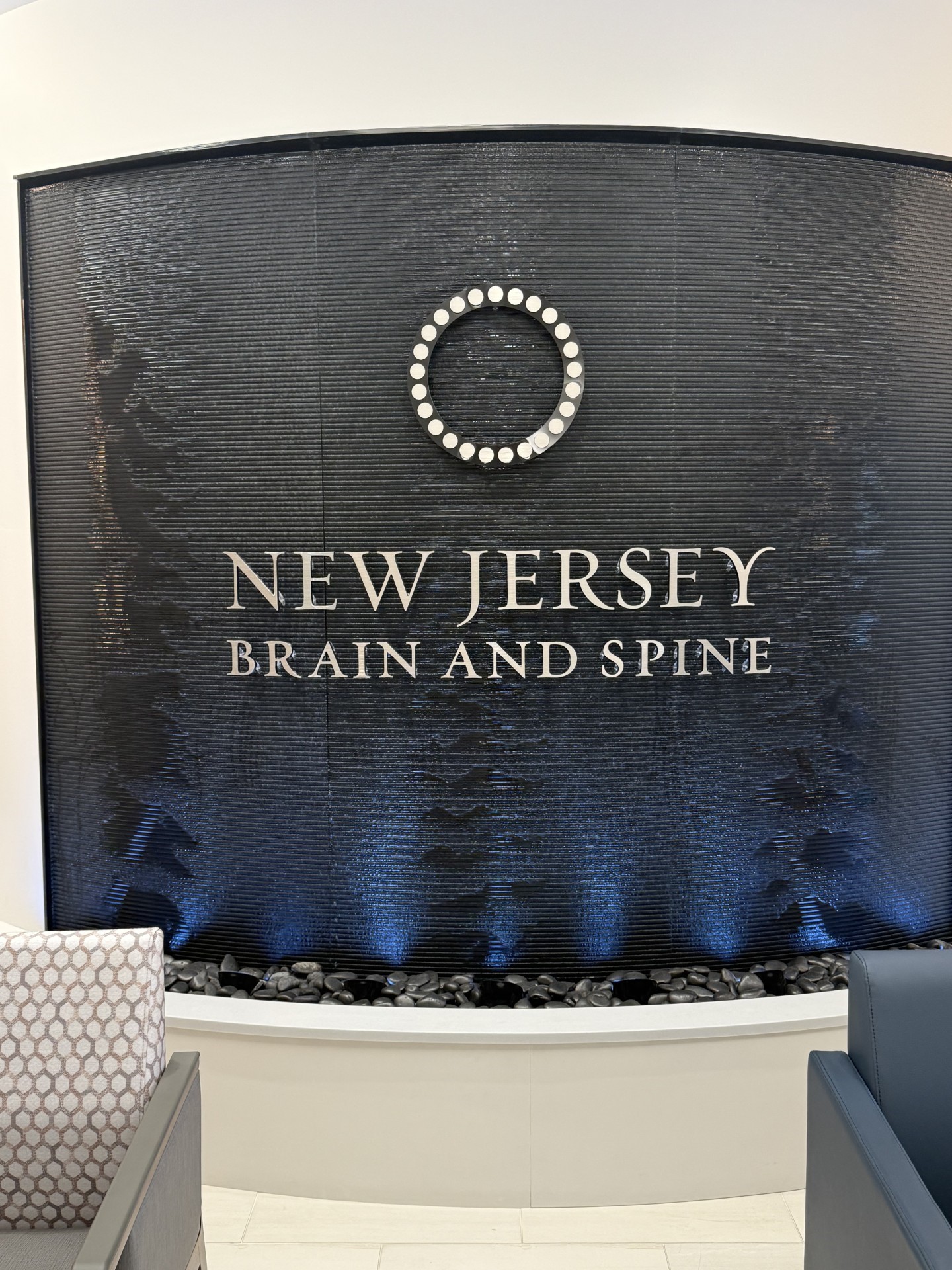Acrylic Water Features 46 Curved Black Scored Acrylic Aquafall Water Wall with Logo for New Jersey Brain and Spine in Paramus NJ 1