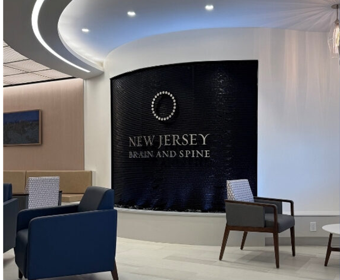 Acrylic Water Features 45 Curved Black Scored Acrylic Aquafall Water Wall with Logo for New Jersey Brain and Spine in Paramus NJ 1