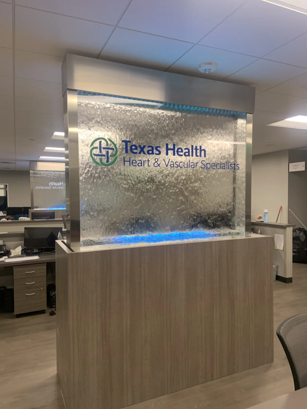Enclosed Sealed Water Wall with Vinyl Logo for Texas Health Heart and Vascular Specialists in Bedford (Dallas), Texas