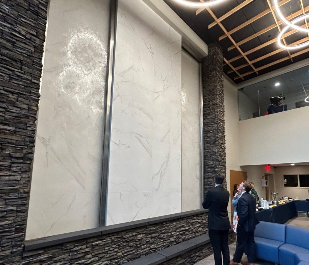 Water Walls 64 Glass Acrylic Water Wall with Stainless Steel Frame for Centre County Community Services Building in Bellefonte PA