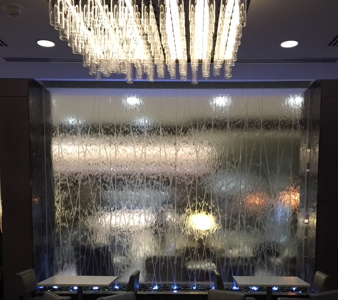 Glass Water Features 66 Glass Water Wall with Etching Logo Design at Embassy Suites Katy Texas 3
