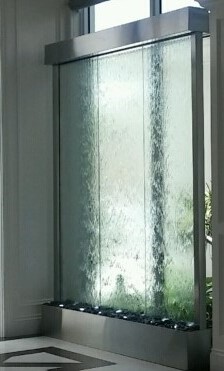 Glass Water Features 90 Glass Water Wall with Stainless Steel at Residence in Lighthouse Point Florida