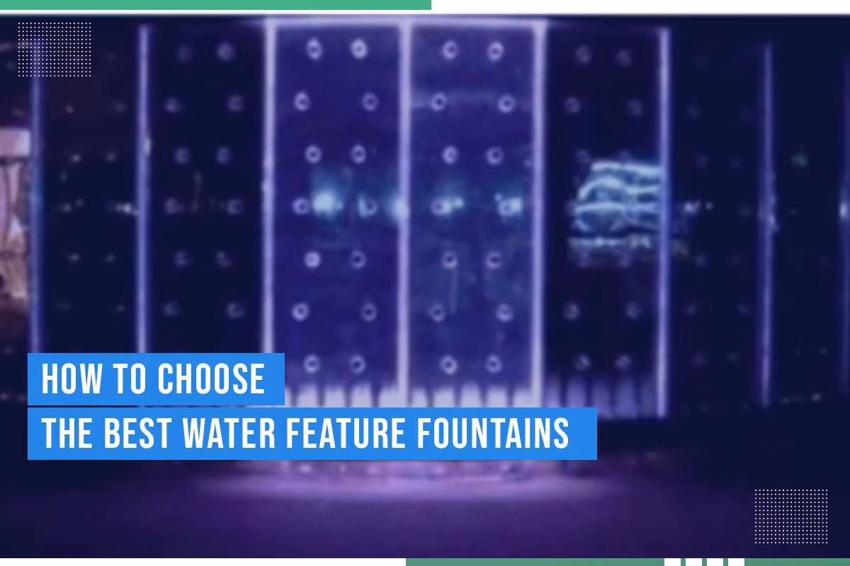 Water feature fountain display with illuminated panels and water jets, showcasing design options for enhancing indoor and outdoor spaces.