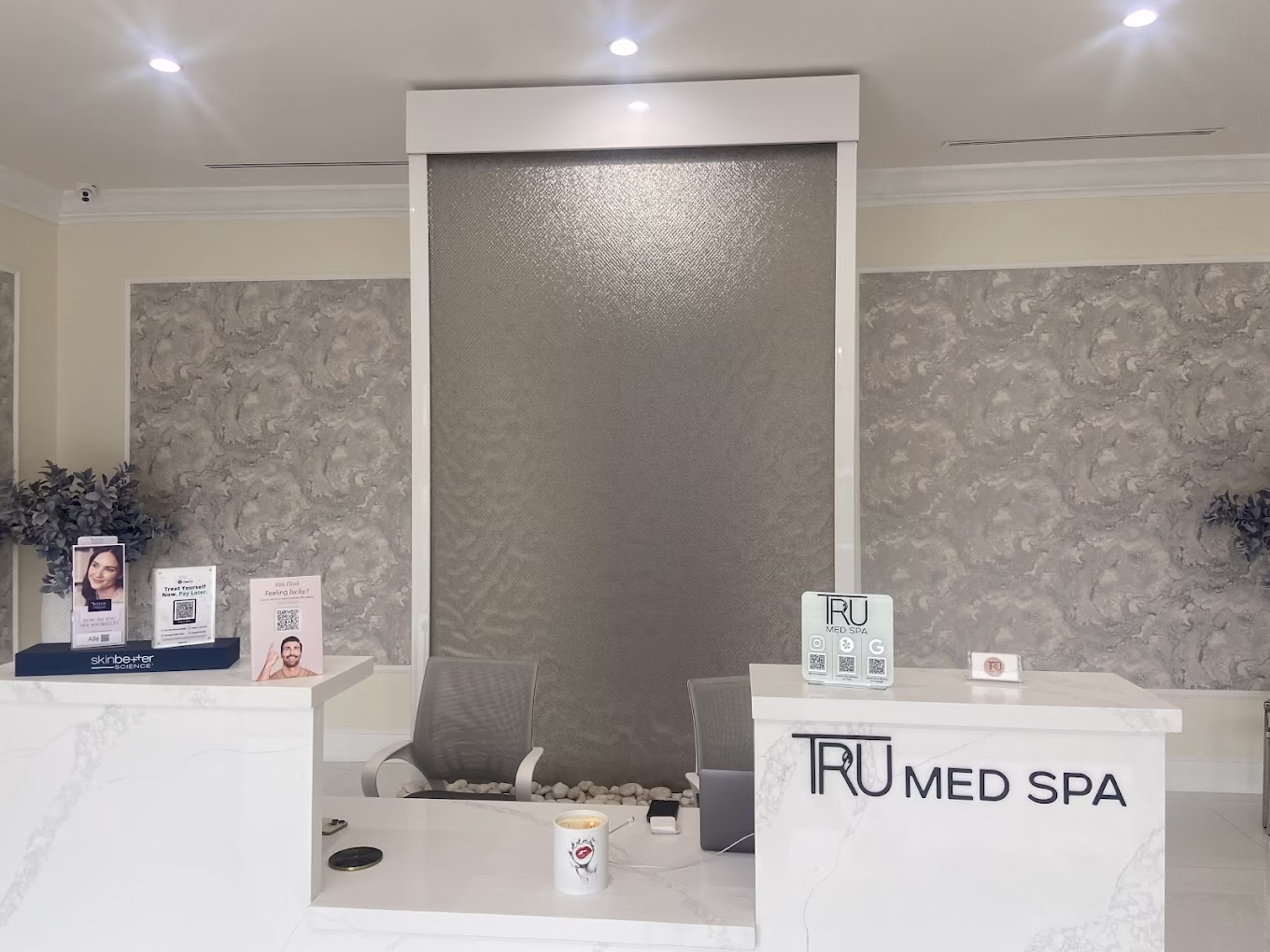 Wire Mesh Water Features 16 Mesh Water Wall with White Stainless Steel Frame at Tru Med Spa in Burbank California 2
