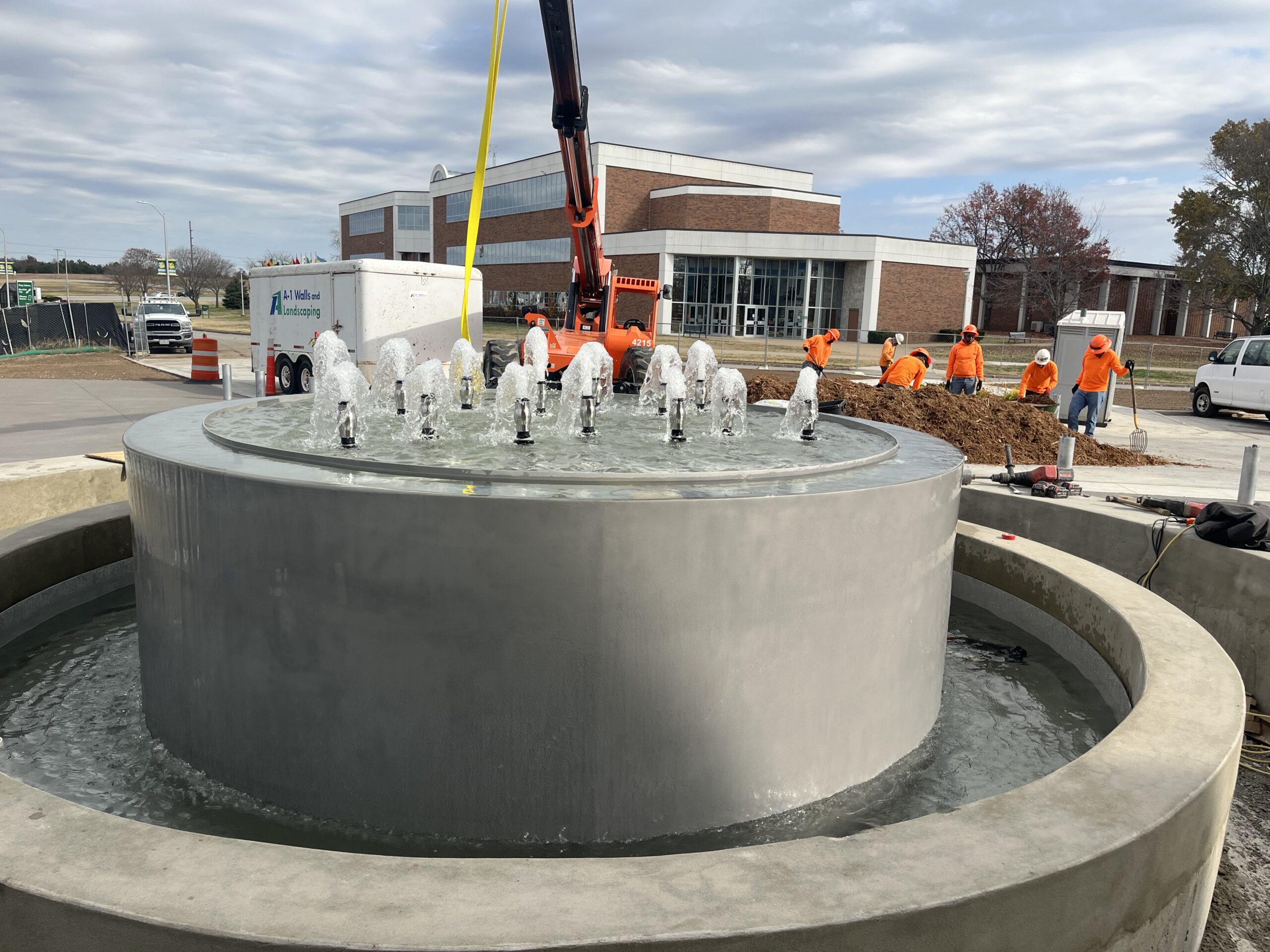 Round Overflowing Stainless Steel Outdoor Fountain with Bubbler Jets and Reflection Pool for Missouri Southern State University - Image 2