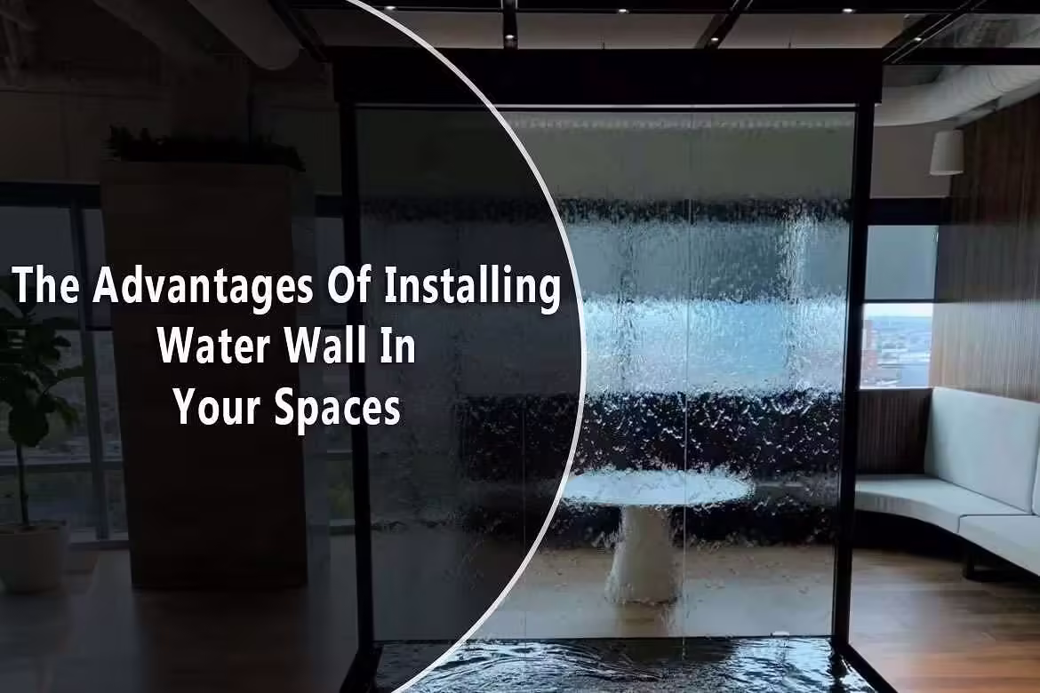 Indoor water wall installation showcasing cascading water, emphasizing the advantages of integrating natural elements into interior spaces.