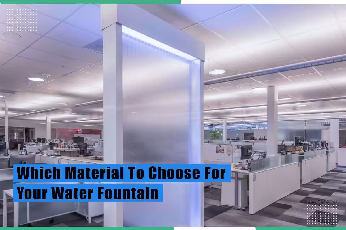 Indoor water fountain featuring a sleek bubble wall design, illuminated with soft lighting, set in a modern office environment, emphasizing aesthetic enhancement and tranquility in commercial spaces.