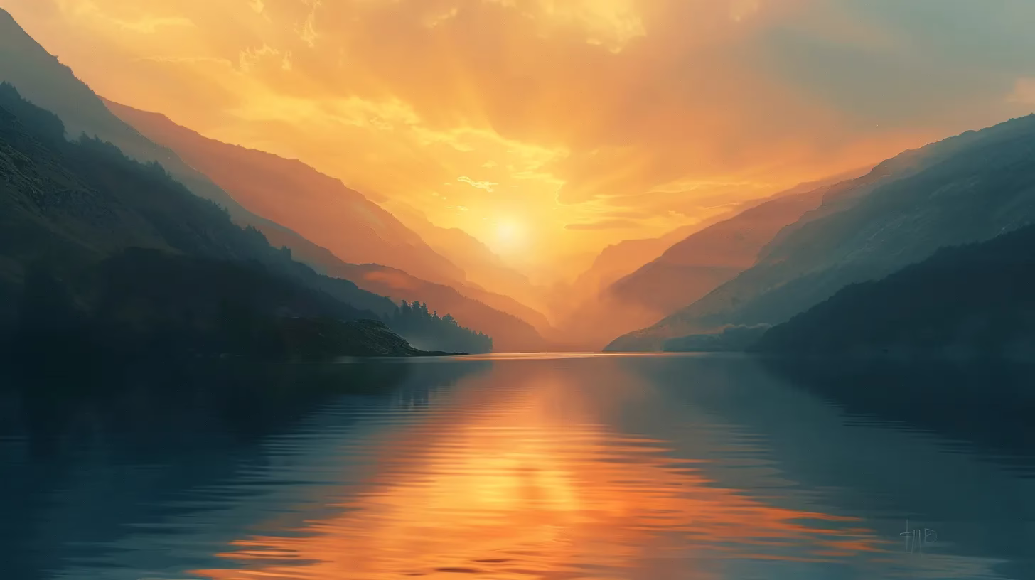 How to Position an Inside Water Fountain Effectively 3 a breathtaking landscape captures the golden hues of a sunset illuminating a serene lake, surrounded by majestic mountains, creating a tranquil and harmonious atmosphere.