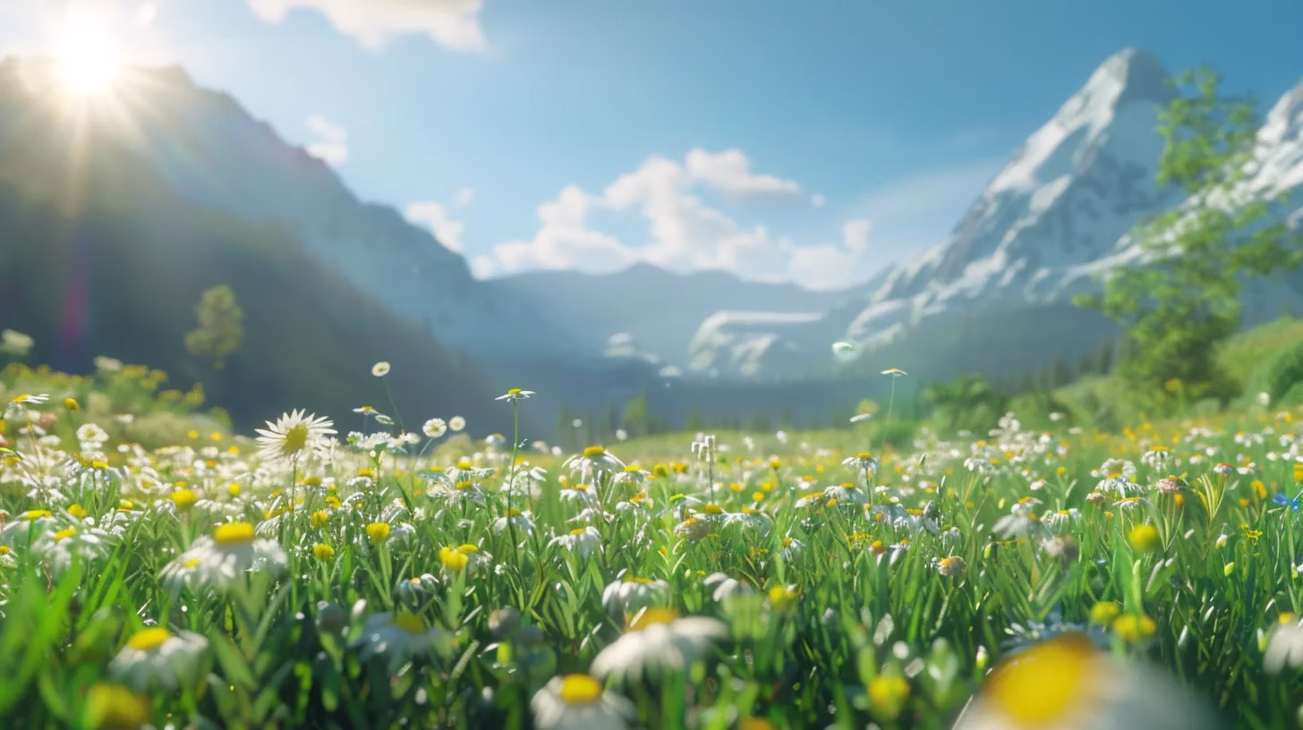 The Beauty of Stone: A Timeless Material for Design 3 a breathtaking, sunlit landscape unfolds with vibrant wildflowers carpeting a lush green meadow beneath a clear blue sky, evoking a sense of serene beauty and tranquility.