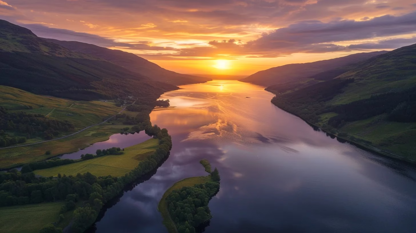 Ways to Brighten Up Your Small Wall Spaces 2 a breathtaking sunrise casts golden hues over a tranquil lake, its mirror-like surface reflecting the vibrant colors of the sky and surrounded by lush green hills.